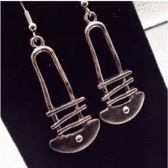New Native Tribal Handmade Sterling Silver Antique Style Geo Dangle Earrings - Picture 5 of 16